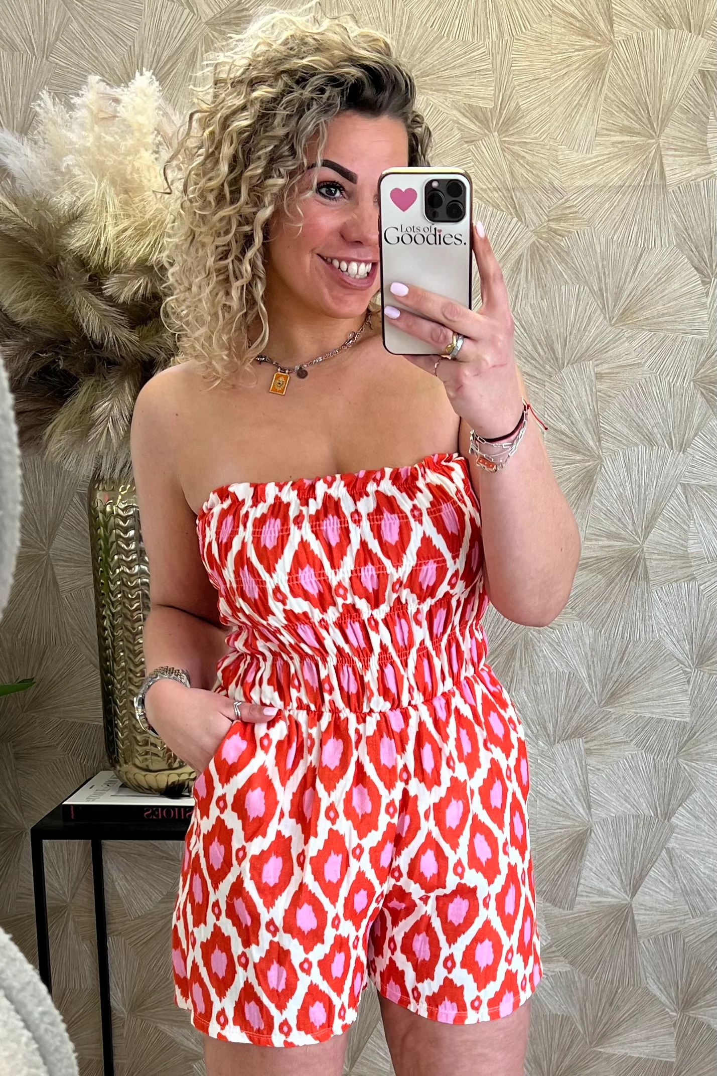 Strapless Summer Spots Jumpsuit - Red/Pink/White