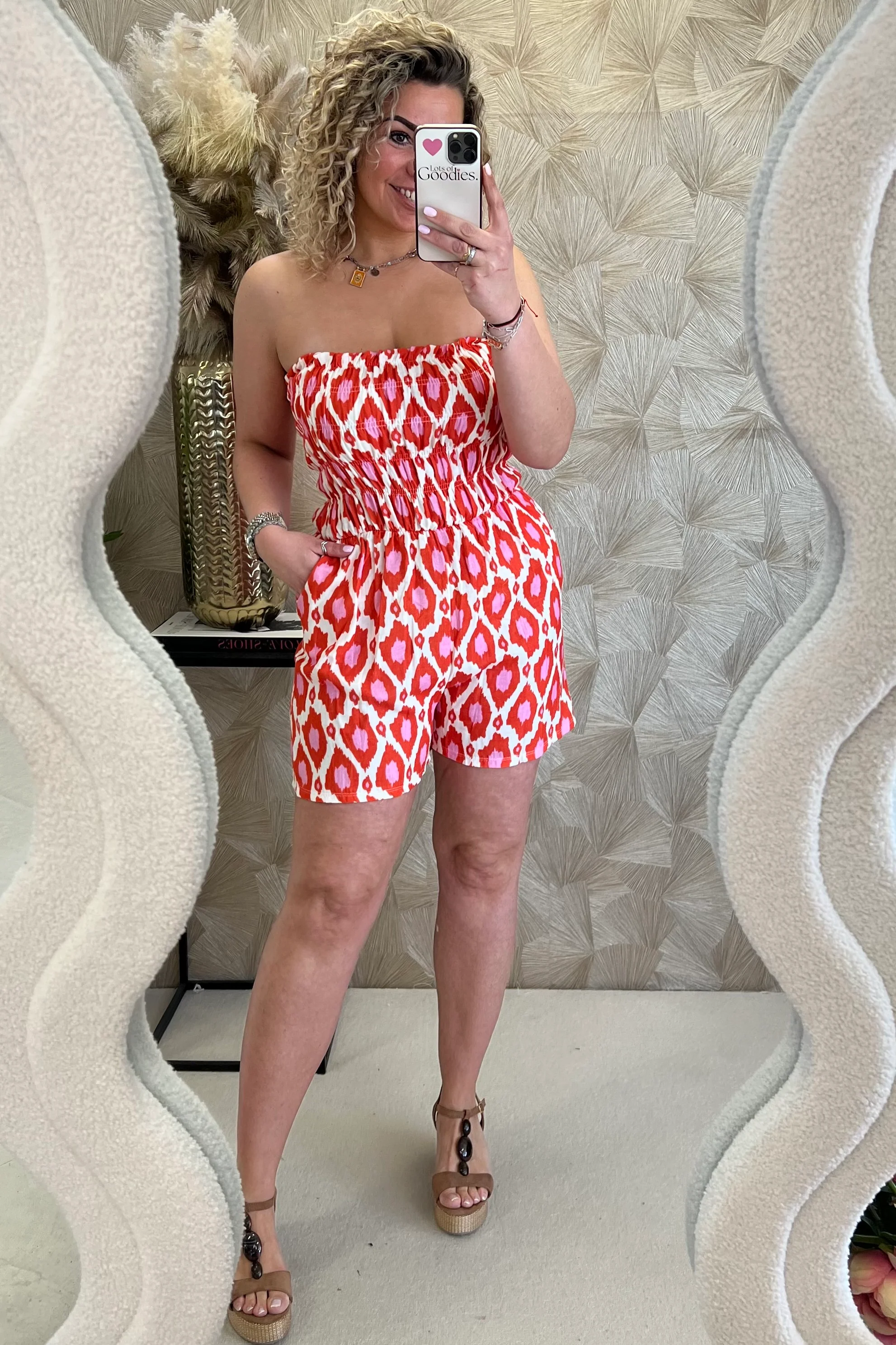 Strapless Summer Spots Jumpsuit - Red/Pink/White - Image 3