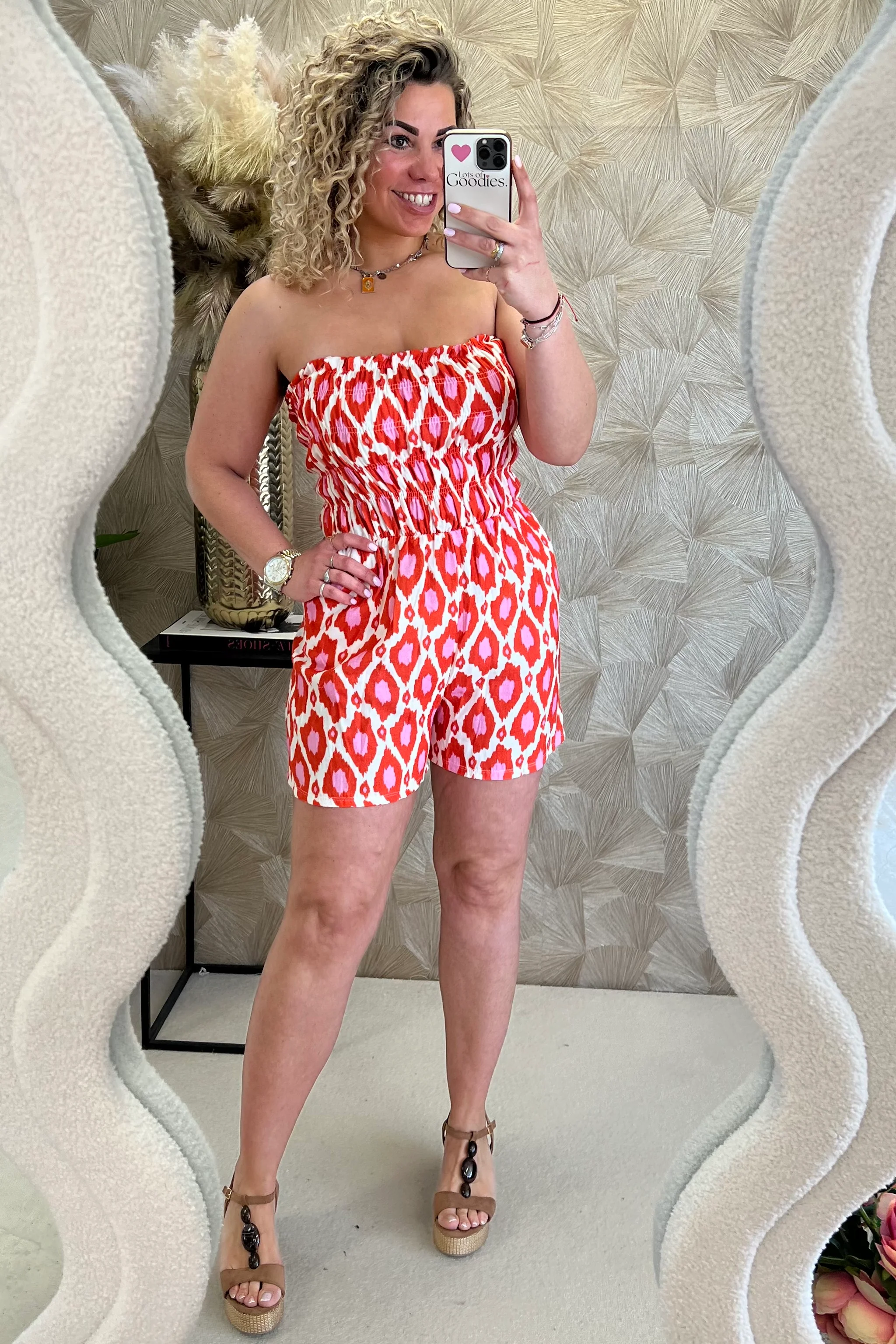Strapless Summer Spots Jumpsuit - Red/Pink/White - Image 5