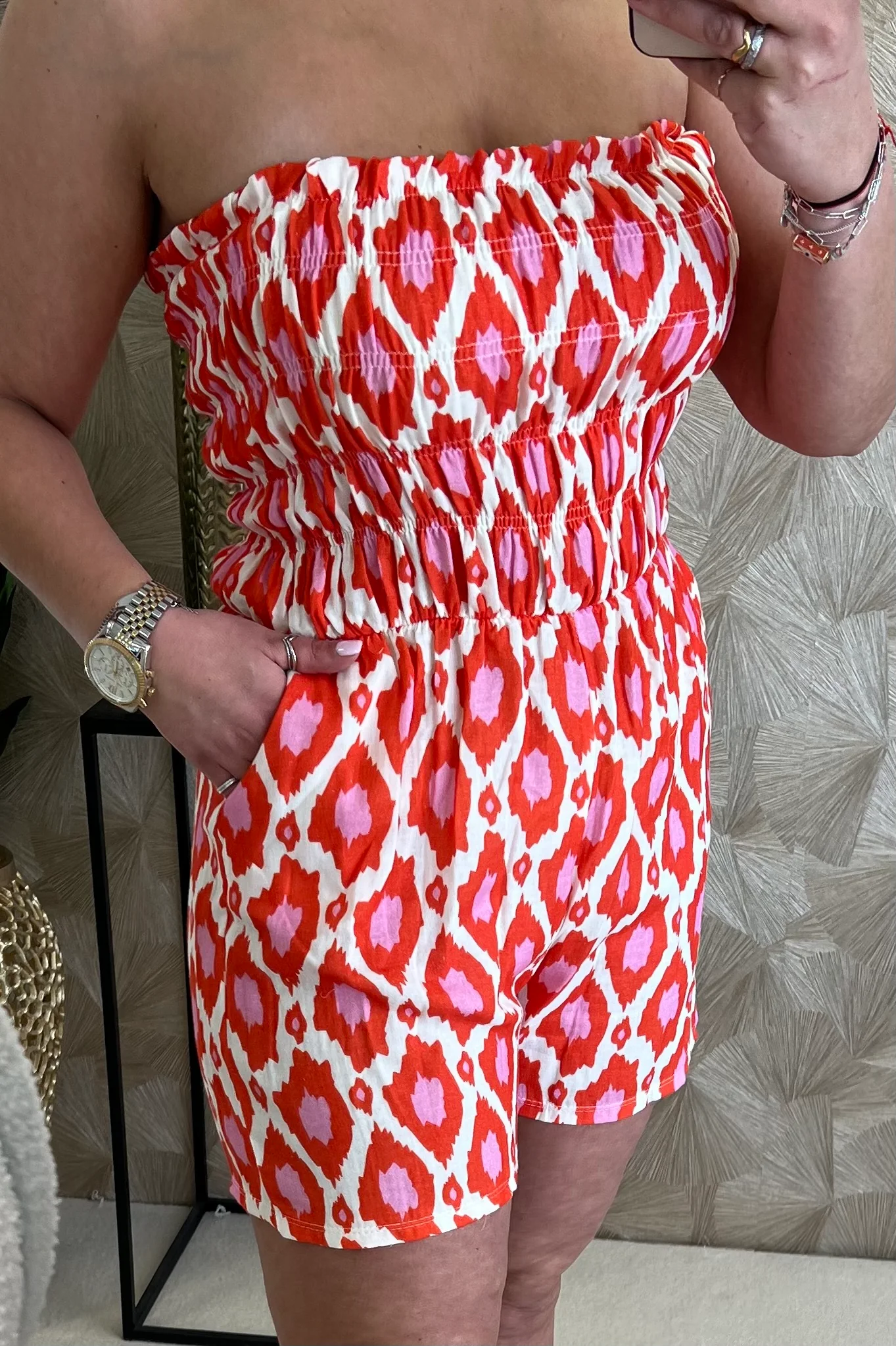 Strapless Summer Spots Jumpsuit - Red/Pink/White - Image 6