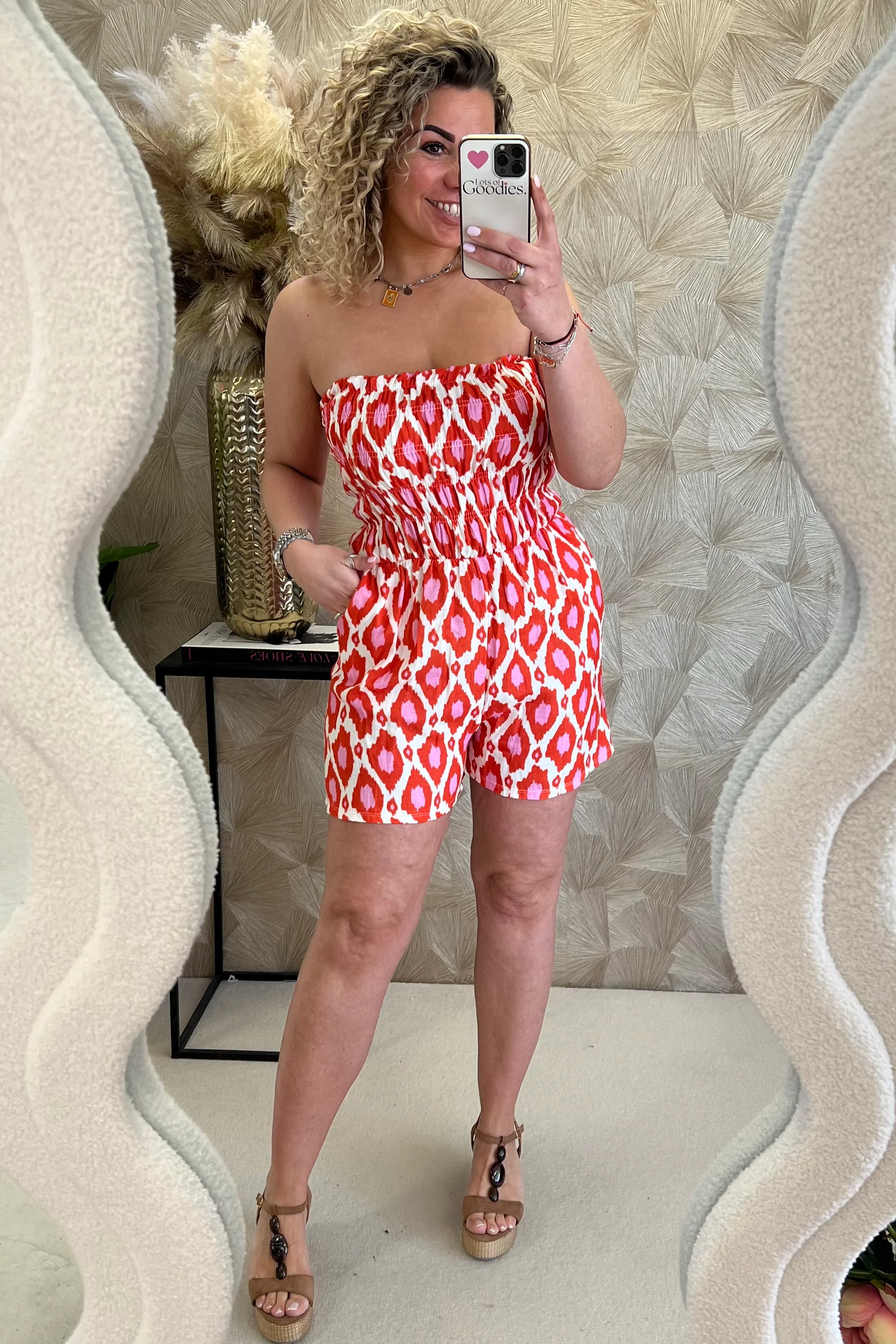 Strapless Summer Spots Jumpsuit - Red/Pink/White - Image 7