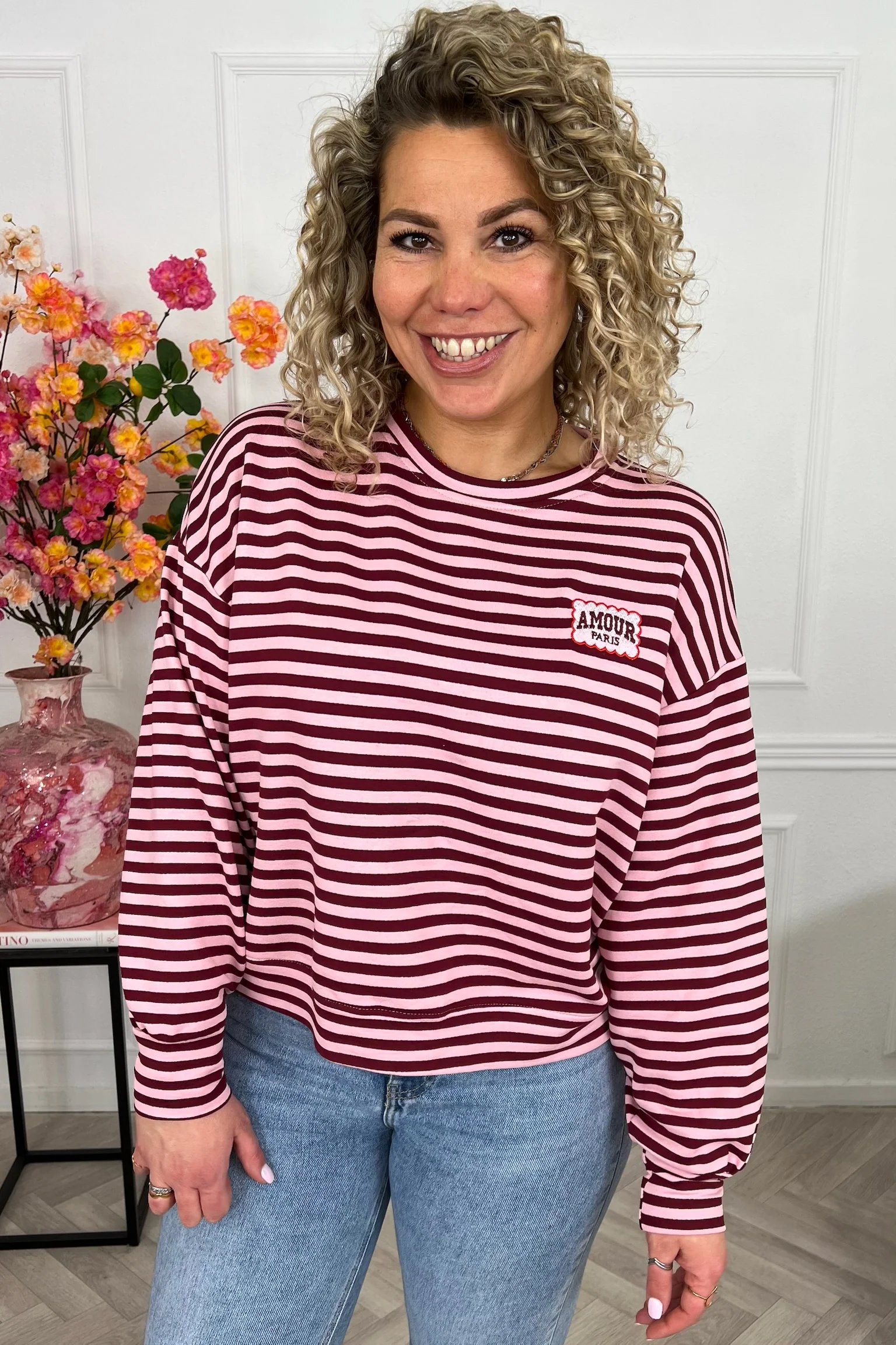 Striped Amour Shirt - Bordeaux/Pink