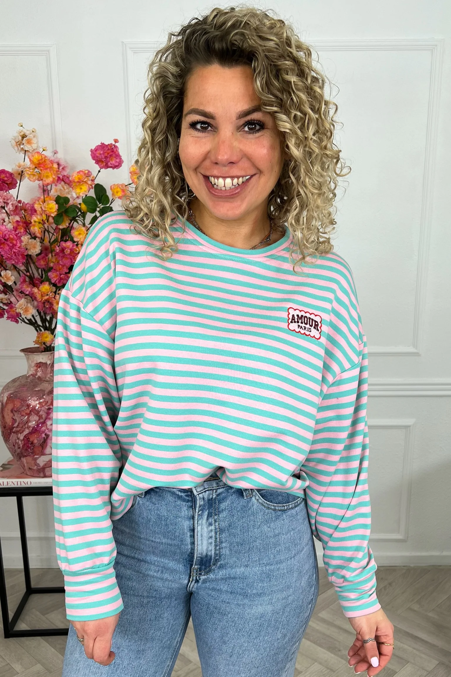 Striped Amour Shirt - Turquoise/Pink