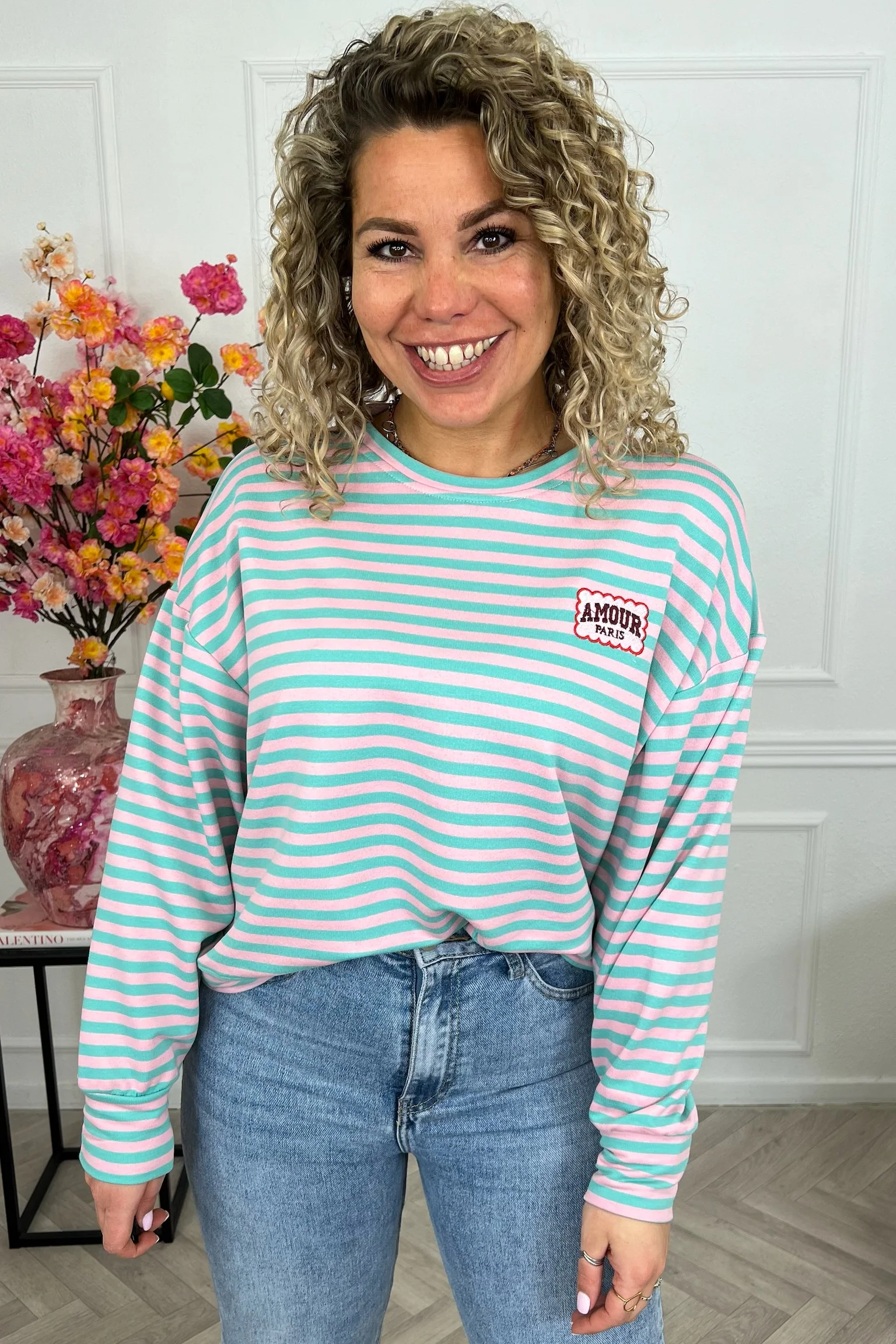 Striped Amour Shirt - Turquoise/Pink - Image 2