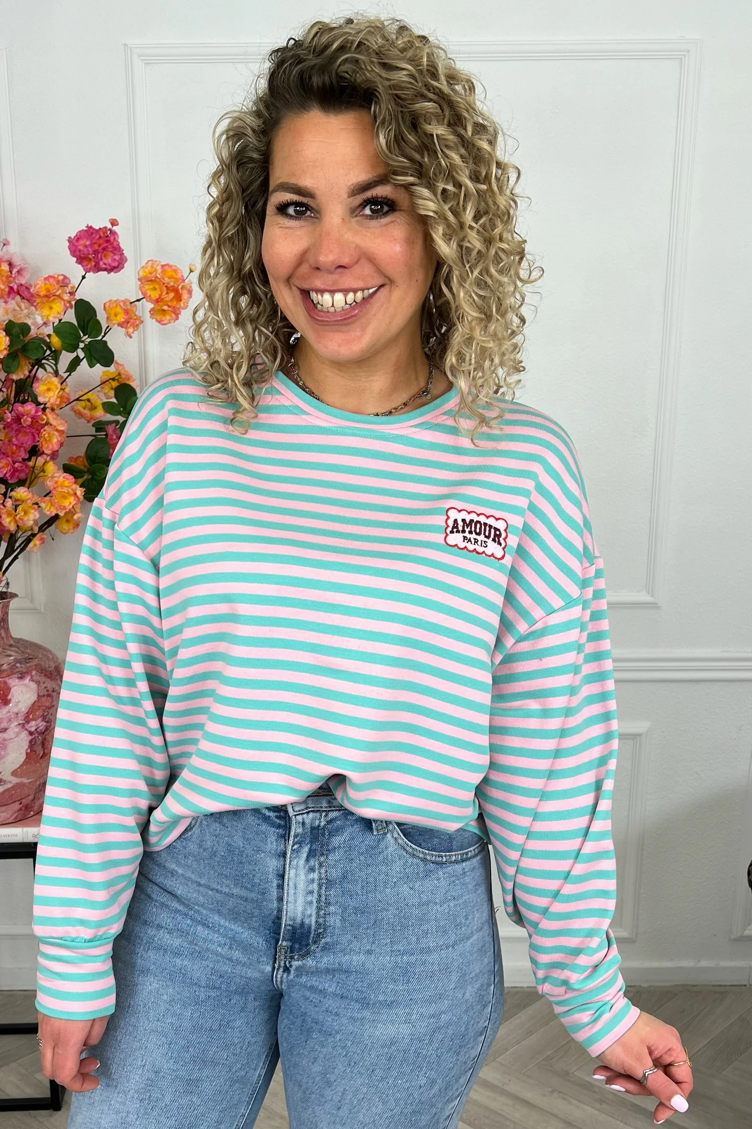 Striped Amour Shirt - Turquoise/Pink - Image 4