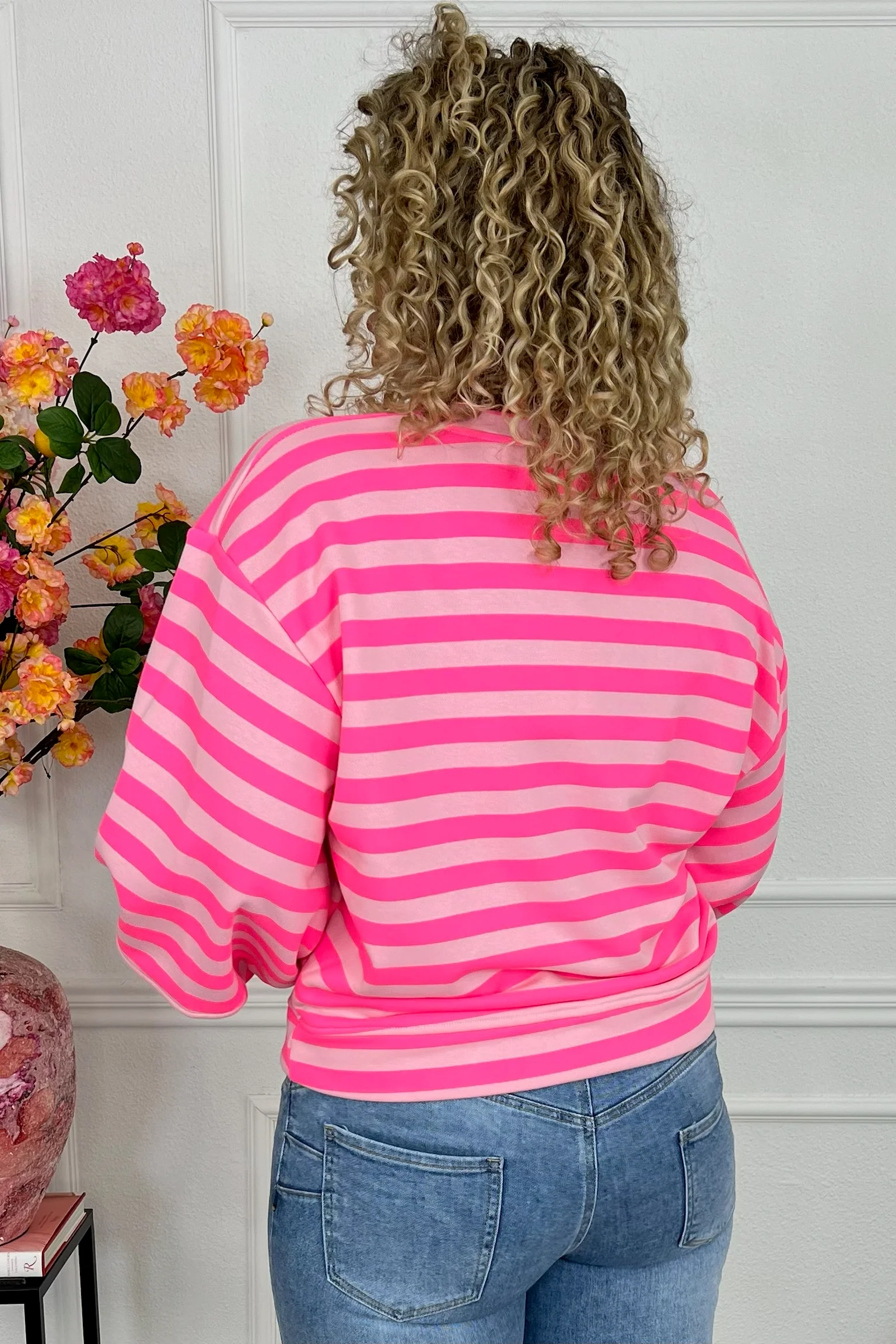 Striped Balloon Sleeve Sweater - Fuchsia/Pink - Image 4