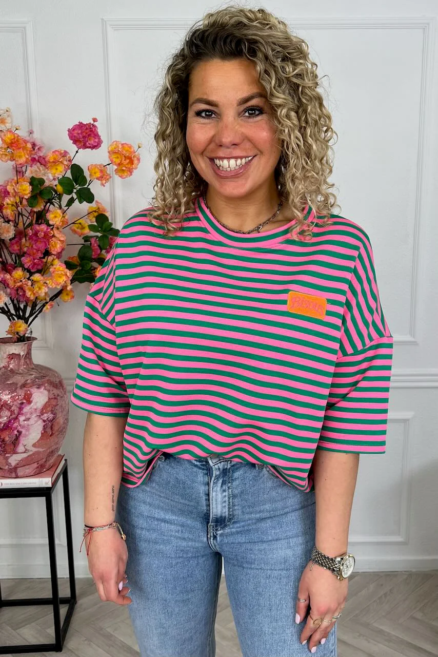 Striped Bisous Shirt - Pink/Green