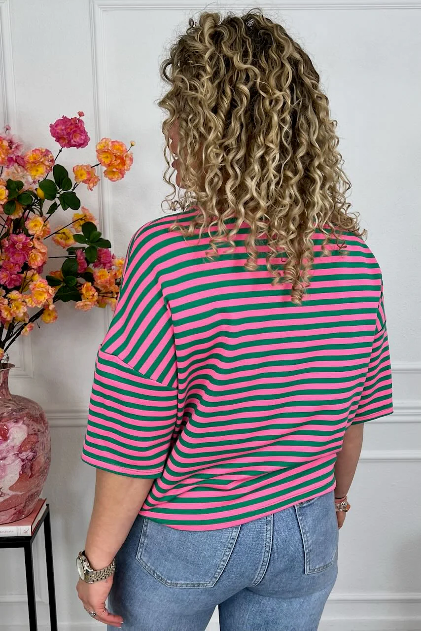 Striped Bisous Shirt - Pink/Green - Image 2