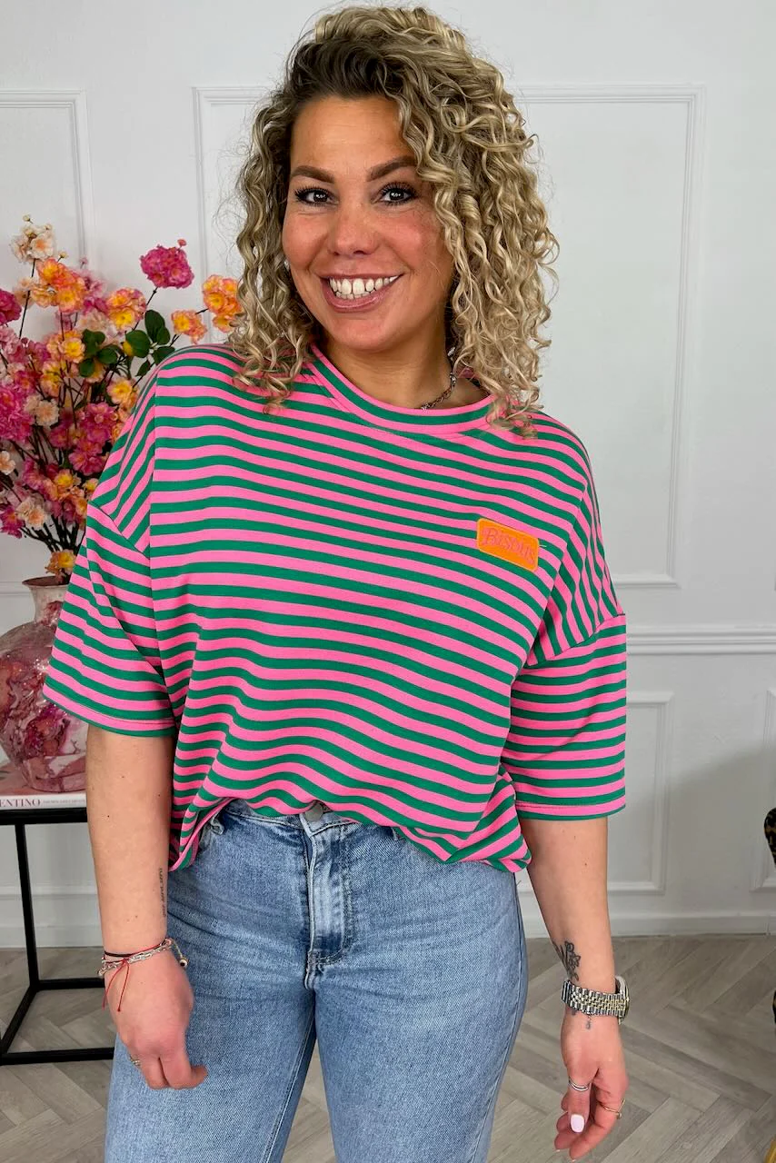 Striped Bisous Shirt - Pink/Green - Image 3
