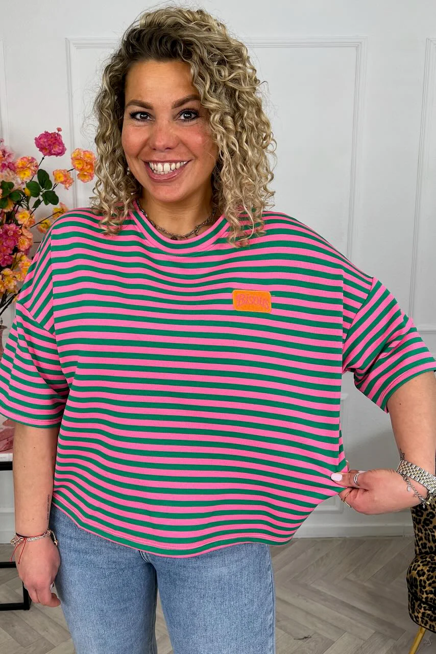 Striped Bisous Shirt - Pink/Green - Image 4