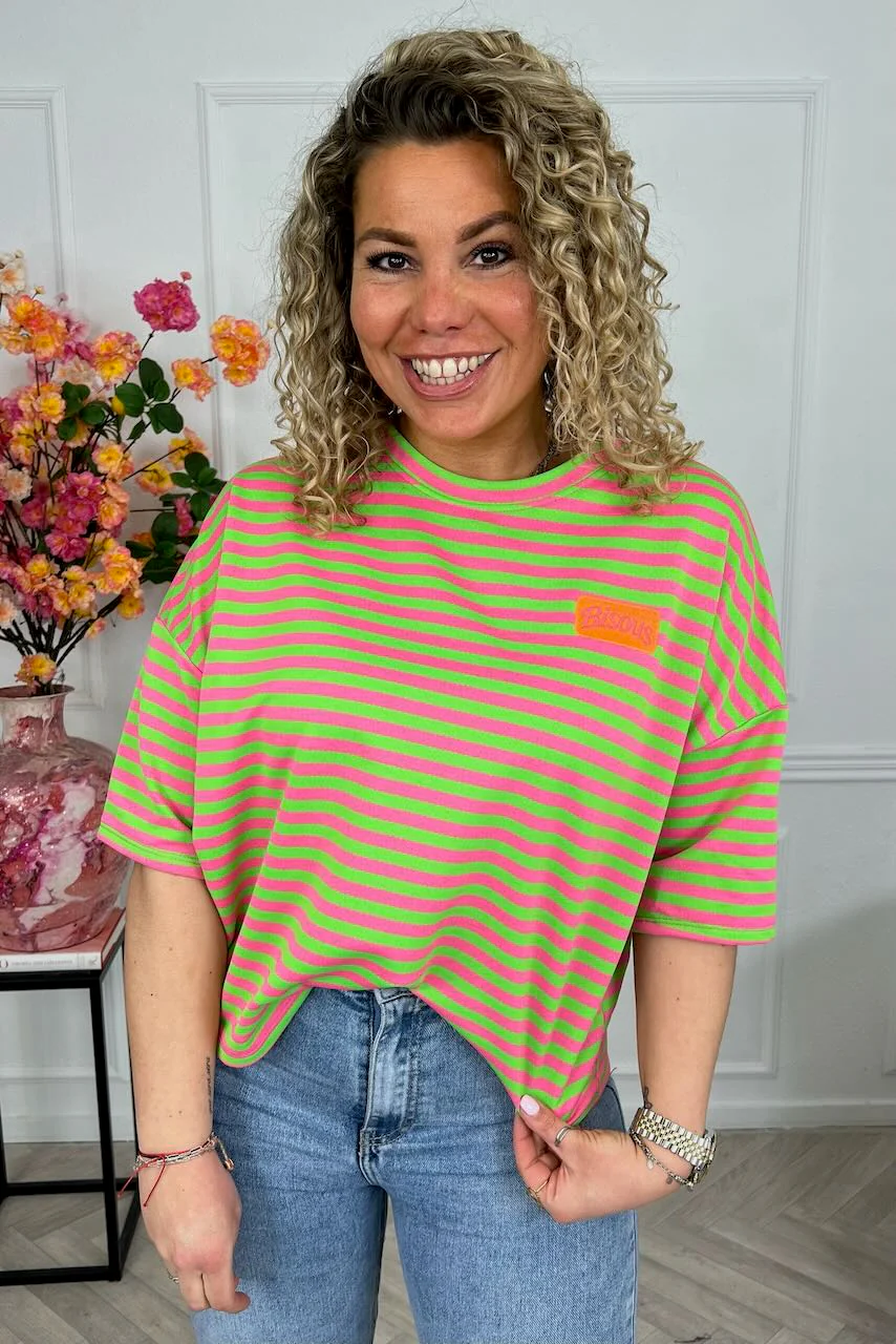 Striped Bisous Shirt - Pink/Lime