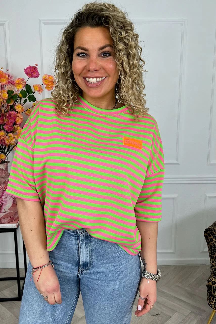 Striped Bisous Shirt - Pink/Lime - Image 2