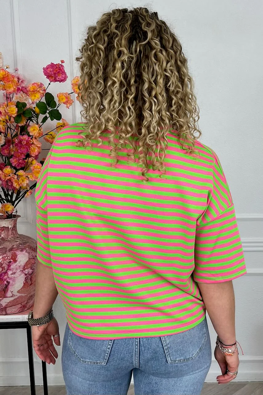 Striped Bisous Shirt - Pink/Lime - Image 3