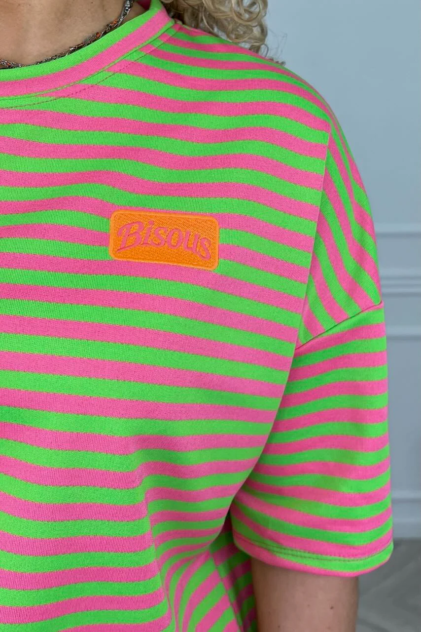 Striped Bisous Shirt - Pink/Lime - Image 4