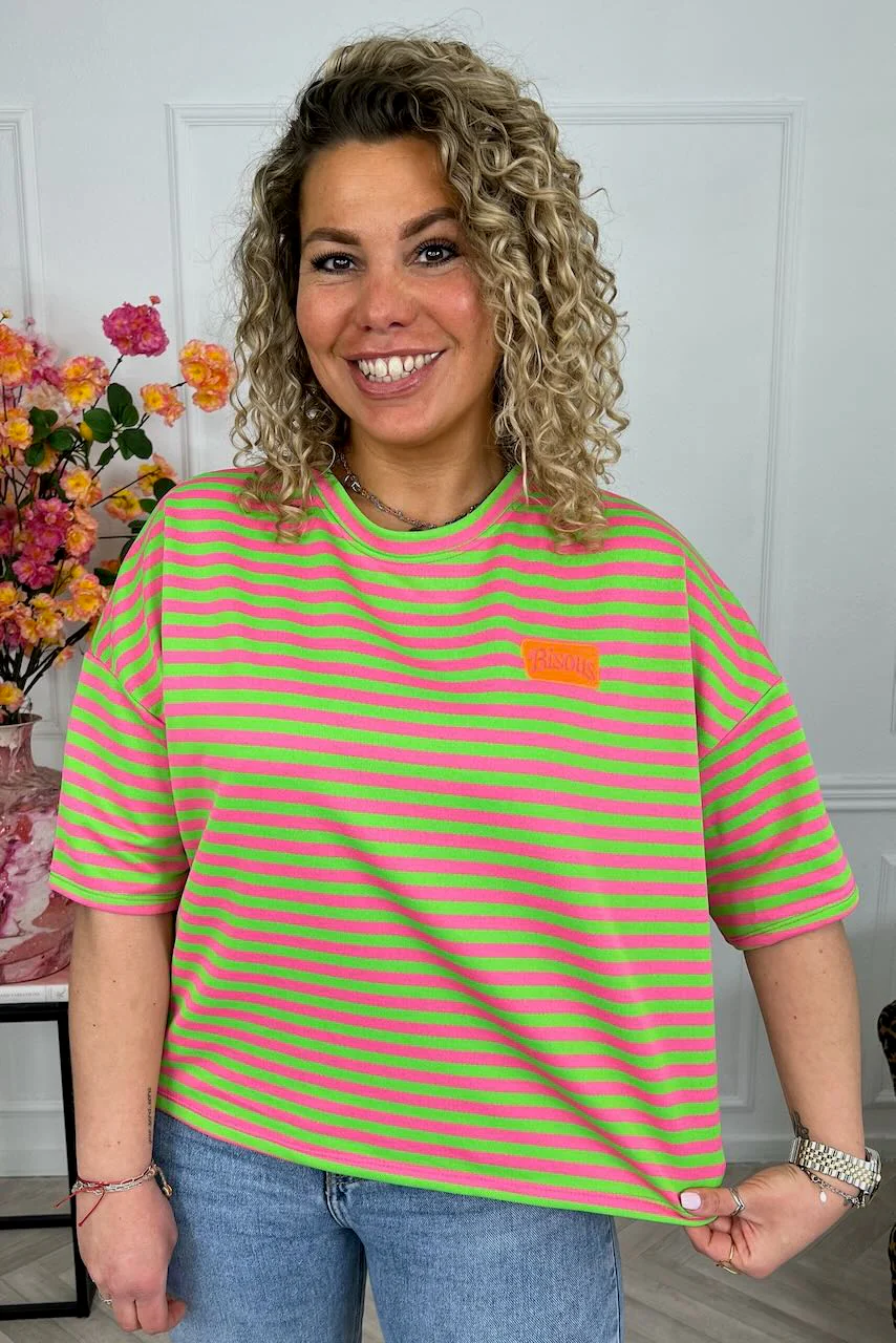 Striped Bisous Shirt - Pink/Lime - Image 6