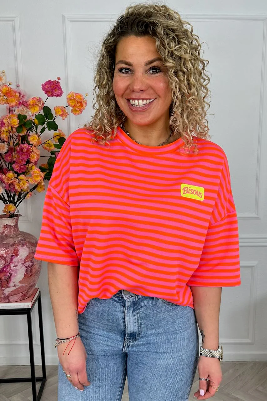 Striped Bisous Shirt - Pink/Orange