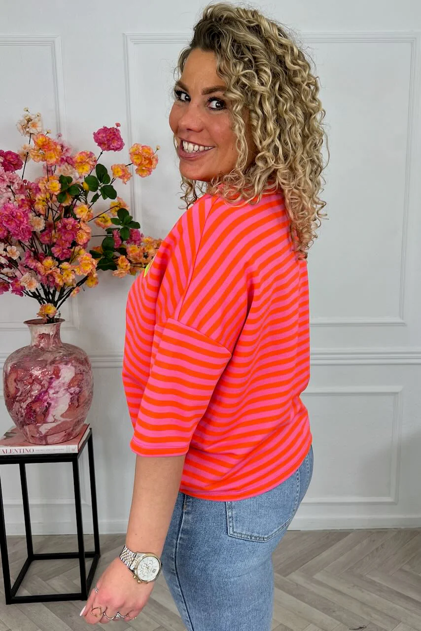 Striped Bisous Shirt - Pink/Orange - Image 2