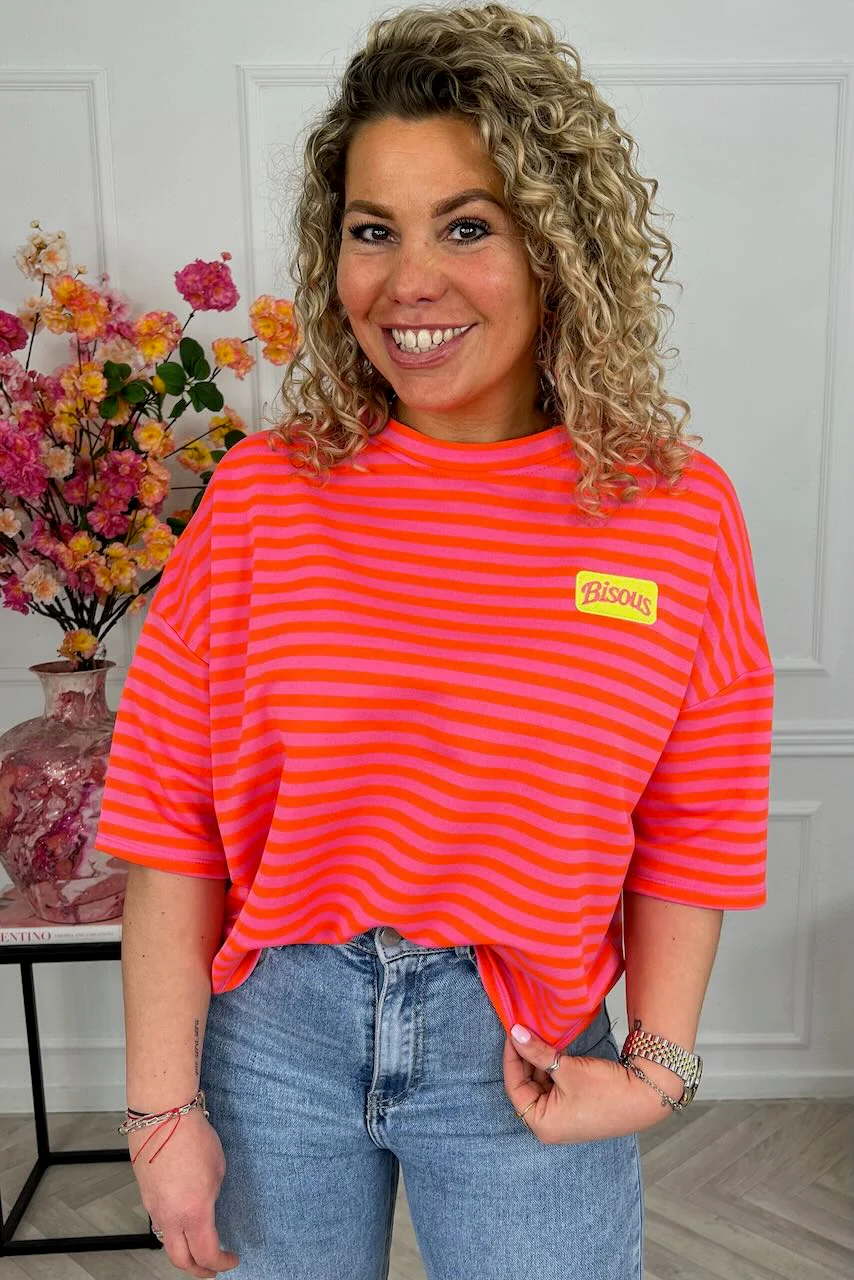 Striped Bisous Shirt - Pink/Orange - Image 5
