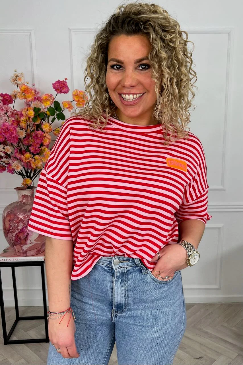 Striped Bisous Shirt - Pink/Red
