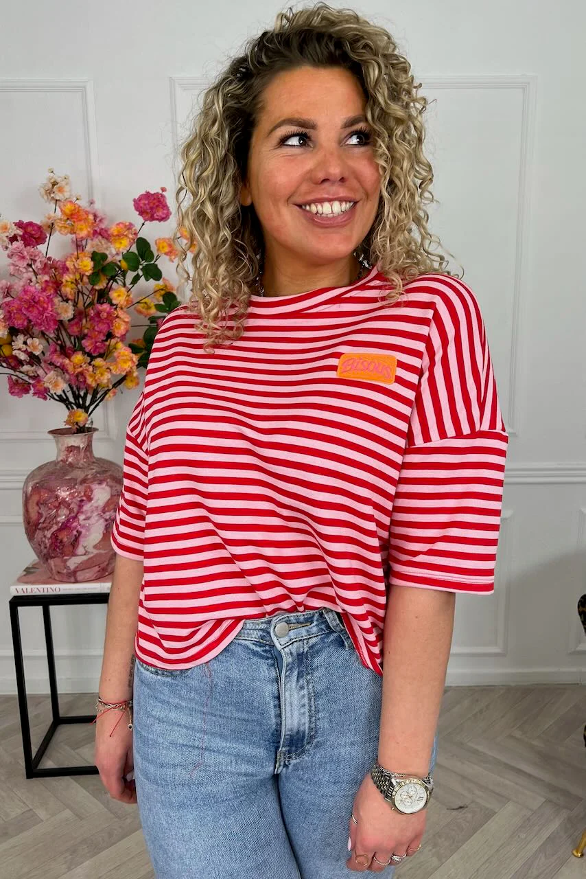 Striped Bisous Shirt - Pink/Red - Image 5