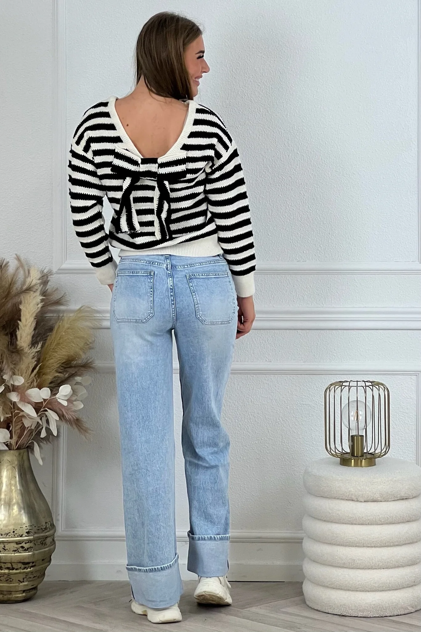 Striped Bow Sweater - Black/White - Image 10