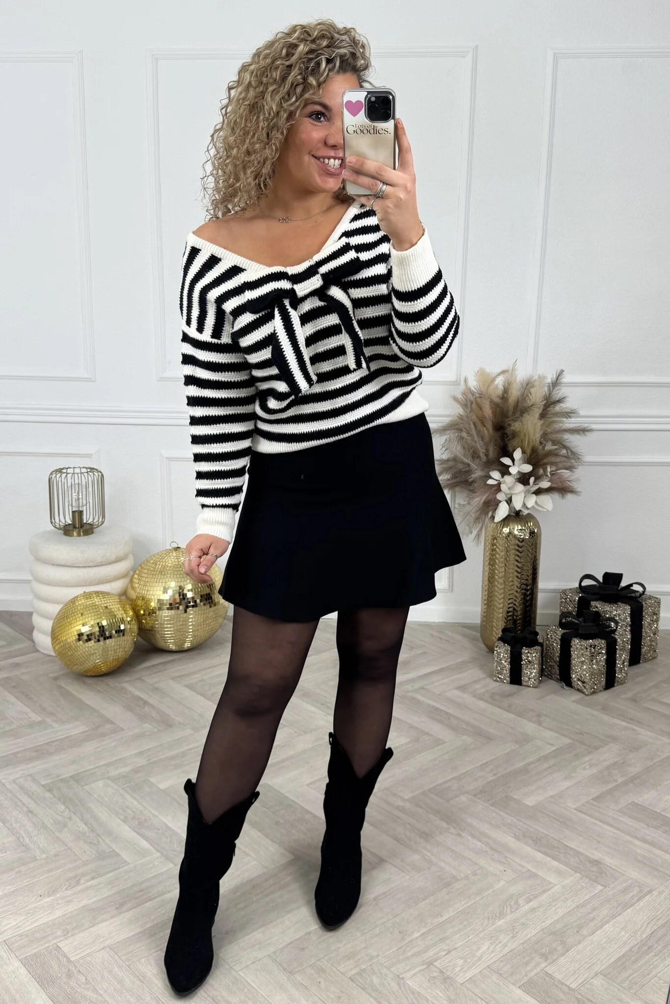 Striped Bow Sweater - Black/White - Image 4