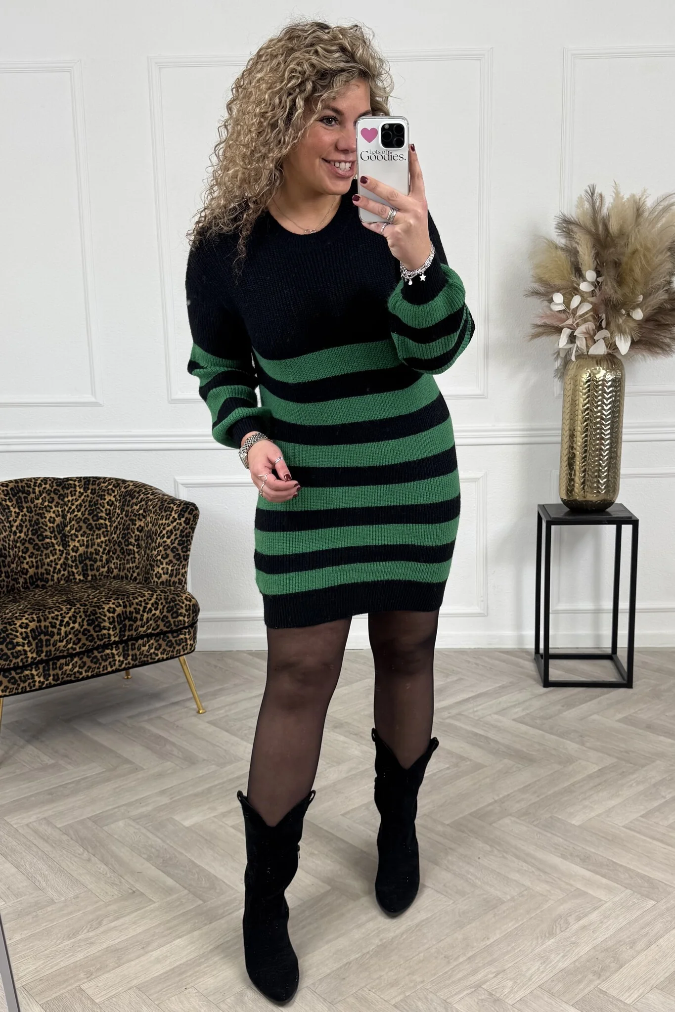Striped  Dress - Black/Green