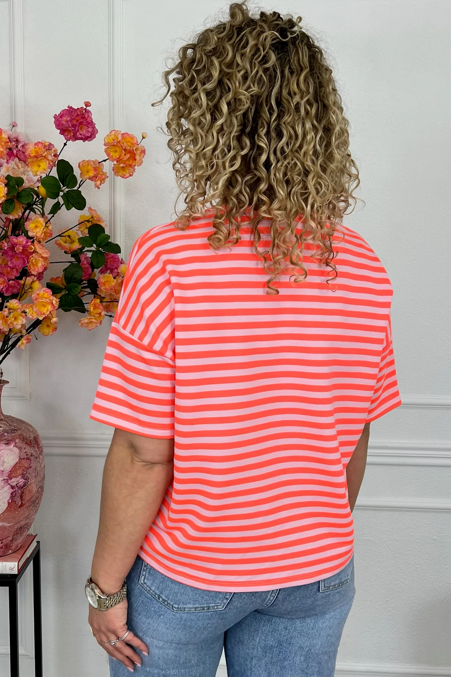 Striped Oui Shirt - Coral/Pink - Image 3