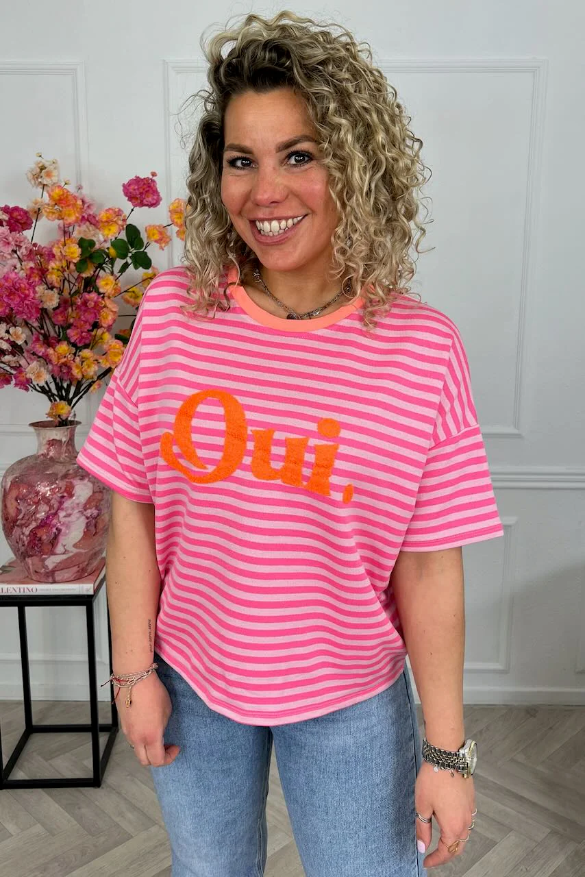 Striped Oui Shirt - Fuchsia/Pink/Orange - Image 2