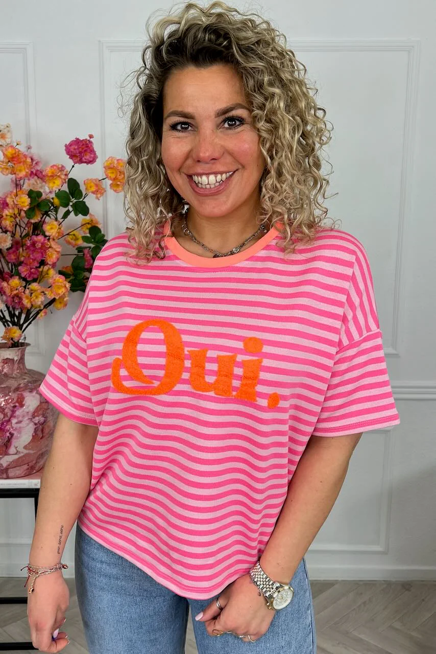 Striped Oui Shirt - Fuchsia/Pink/Orange - Image 3
