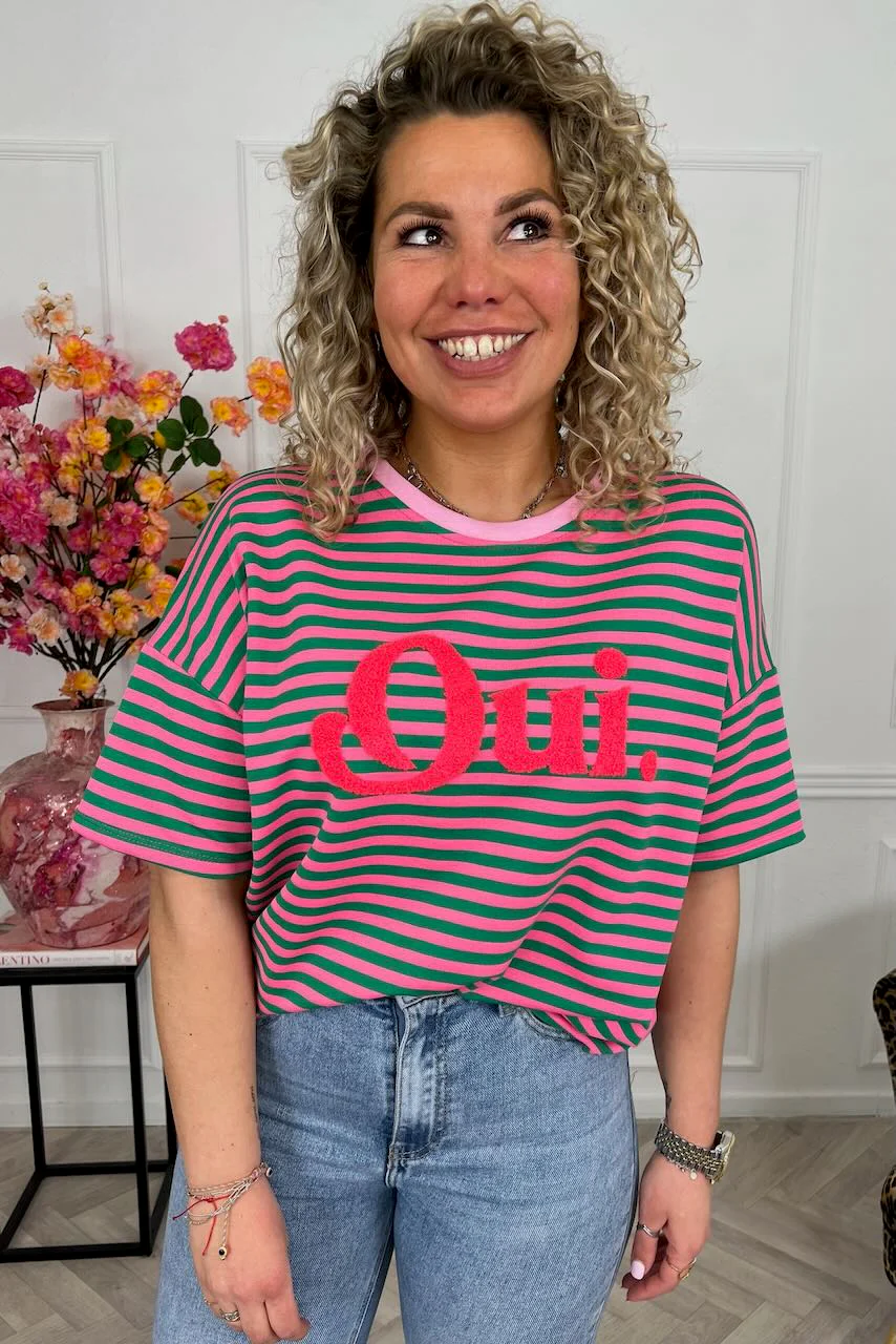 Striped Oui Shirt - Green/Pink