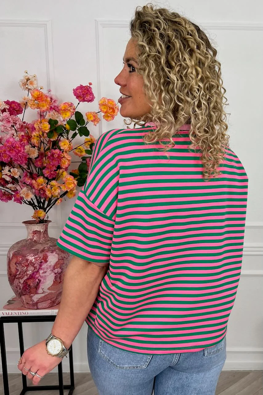 Striped Oui Shirt - Green/Pink - Image 2