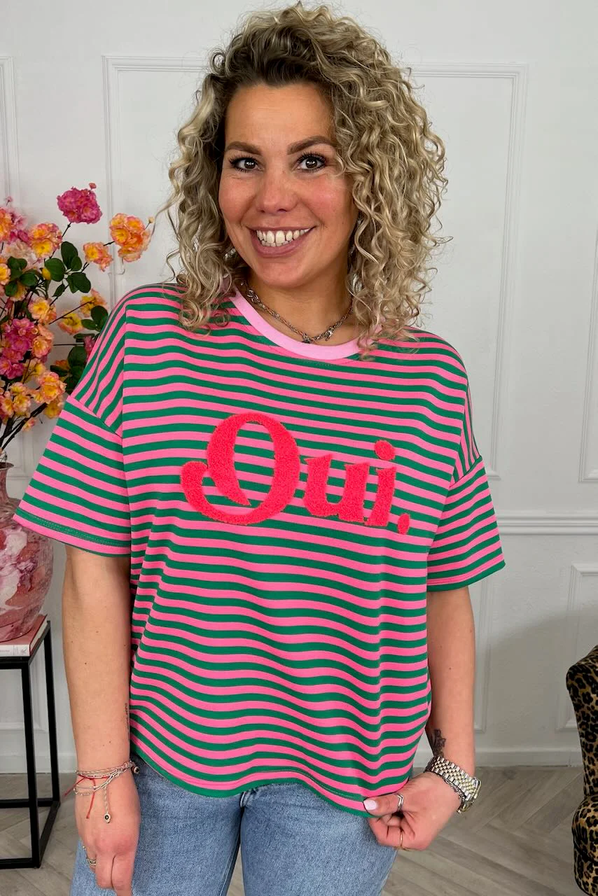 Striped Oui Shirt - Green/Pink - Image 3