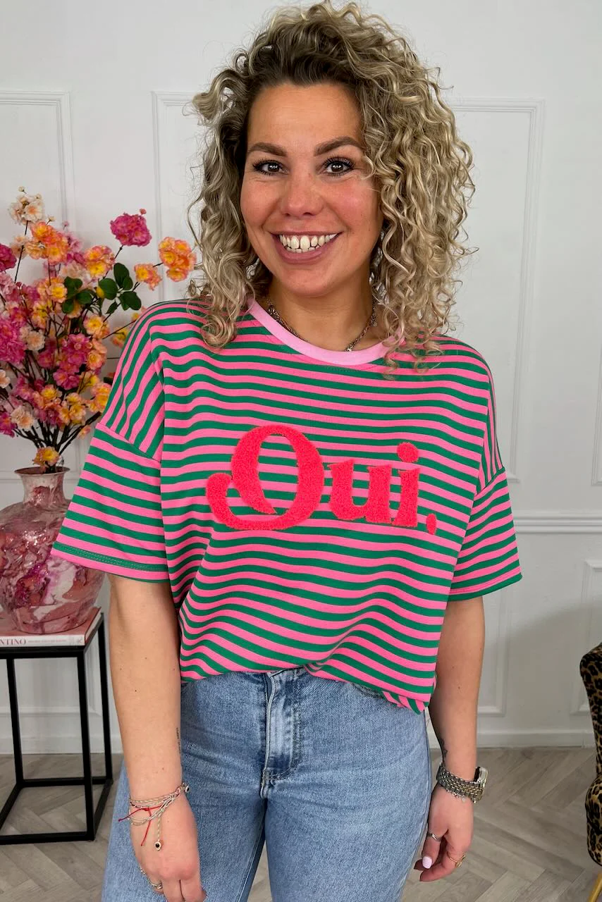 Striped Oui Shirt - Green/Pink - Image 4