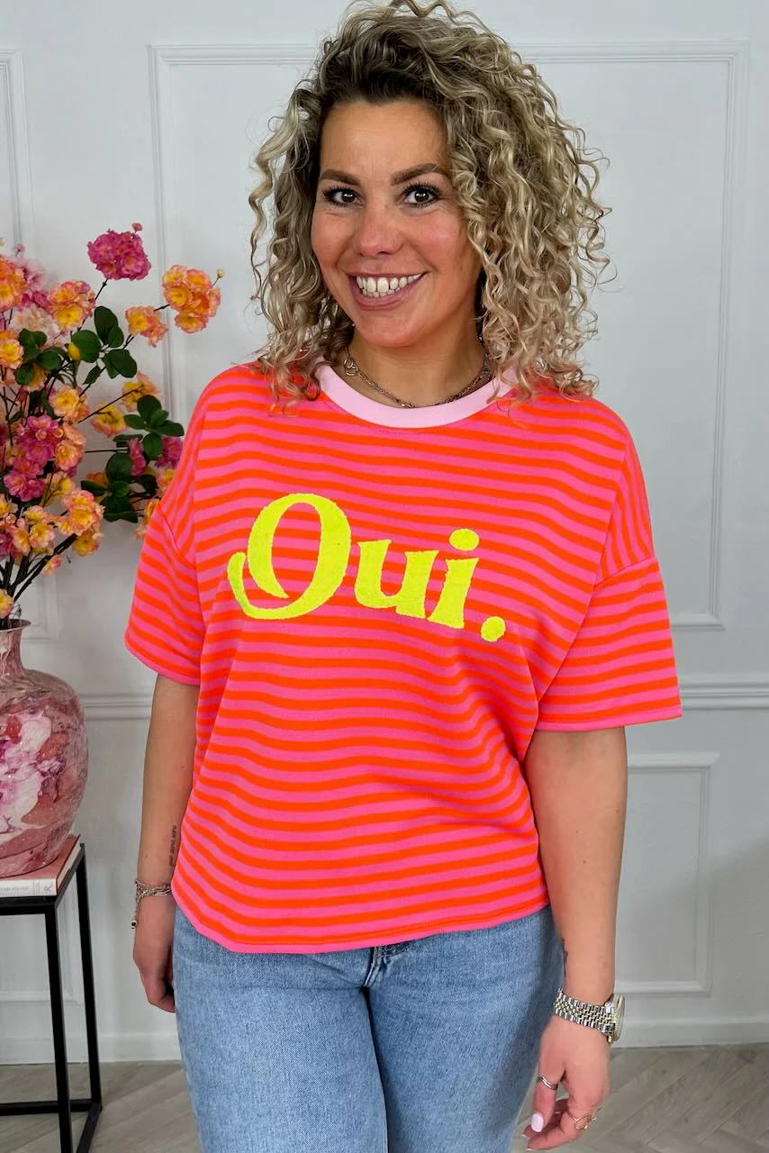 Striped Oui Shirt - Orange/Pink