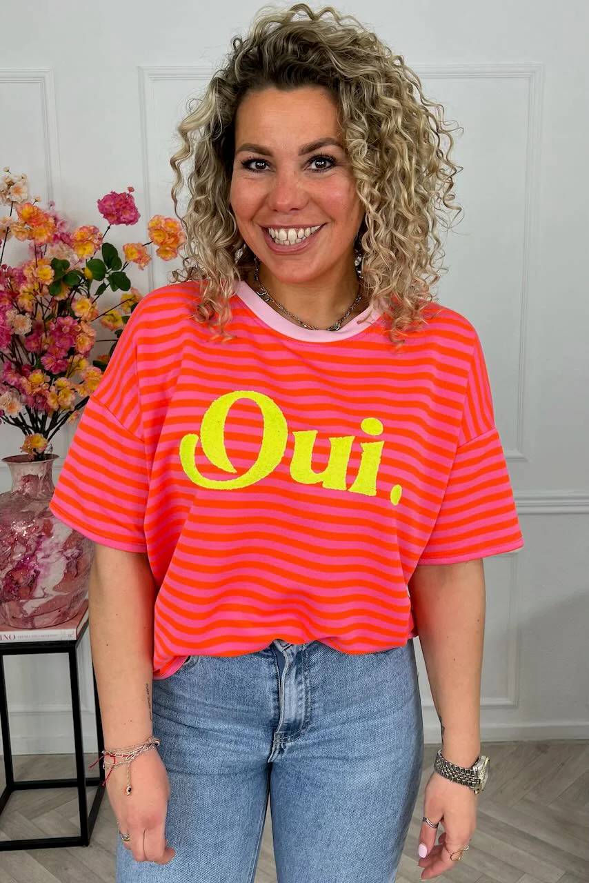 Striped Oui Shirt - Orange/Pink - Image 2