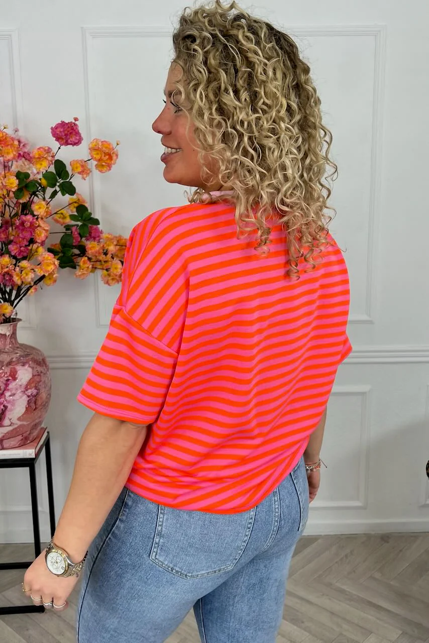 Striped Oui Shirt - Orange/Pink - Image 3