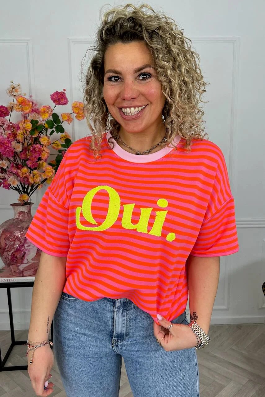 Striped Oui Shirt - Orange/Pink - Image 4