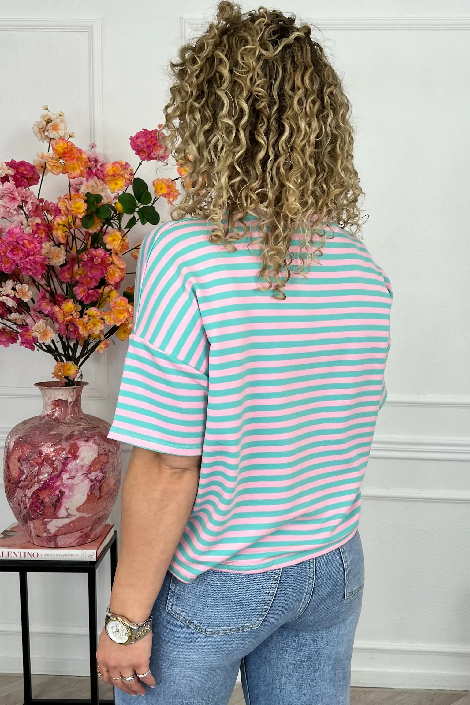 Striped Oui Shirt - Pink/Green - Image 3