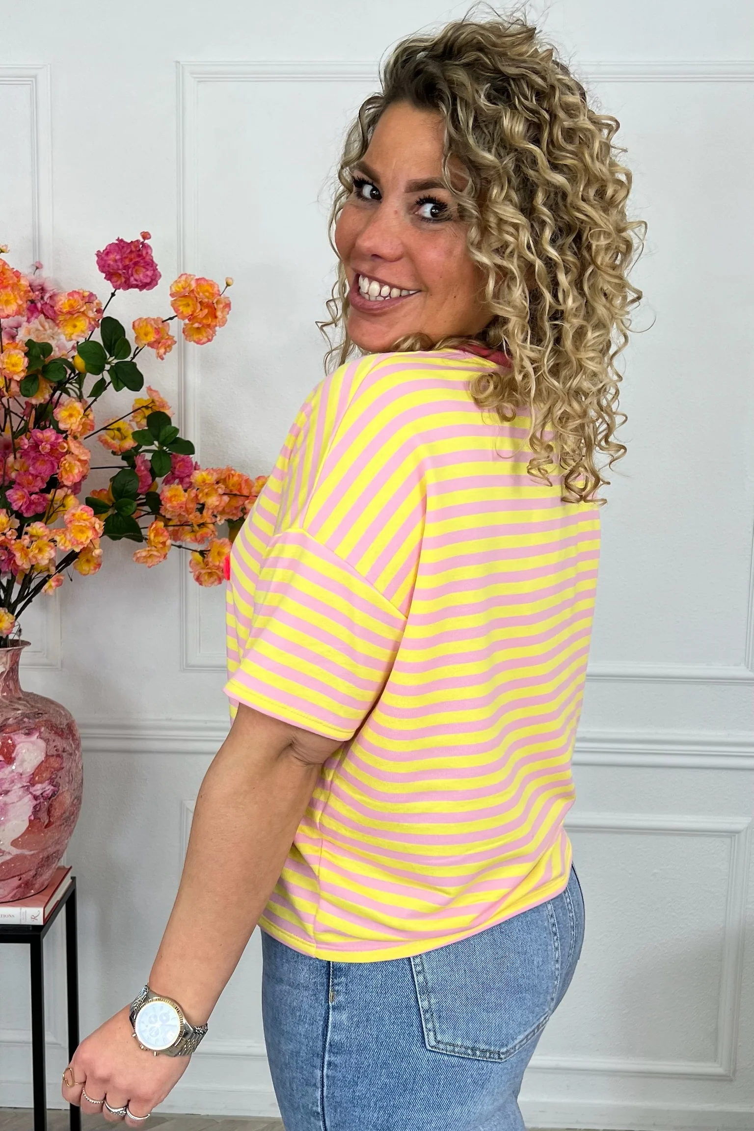 Striped Oui Shirt - Pink/Yellow - Image 3