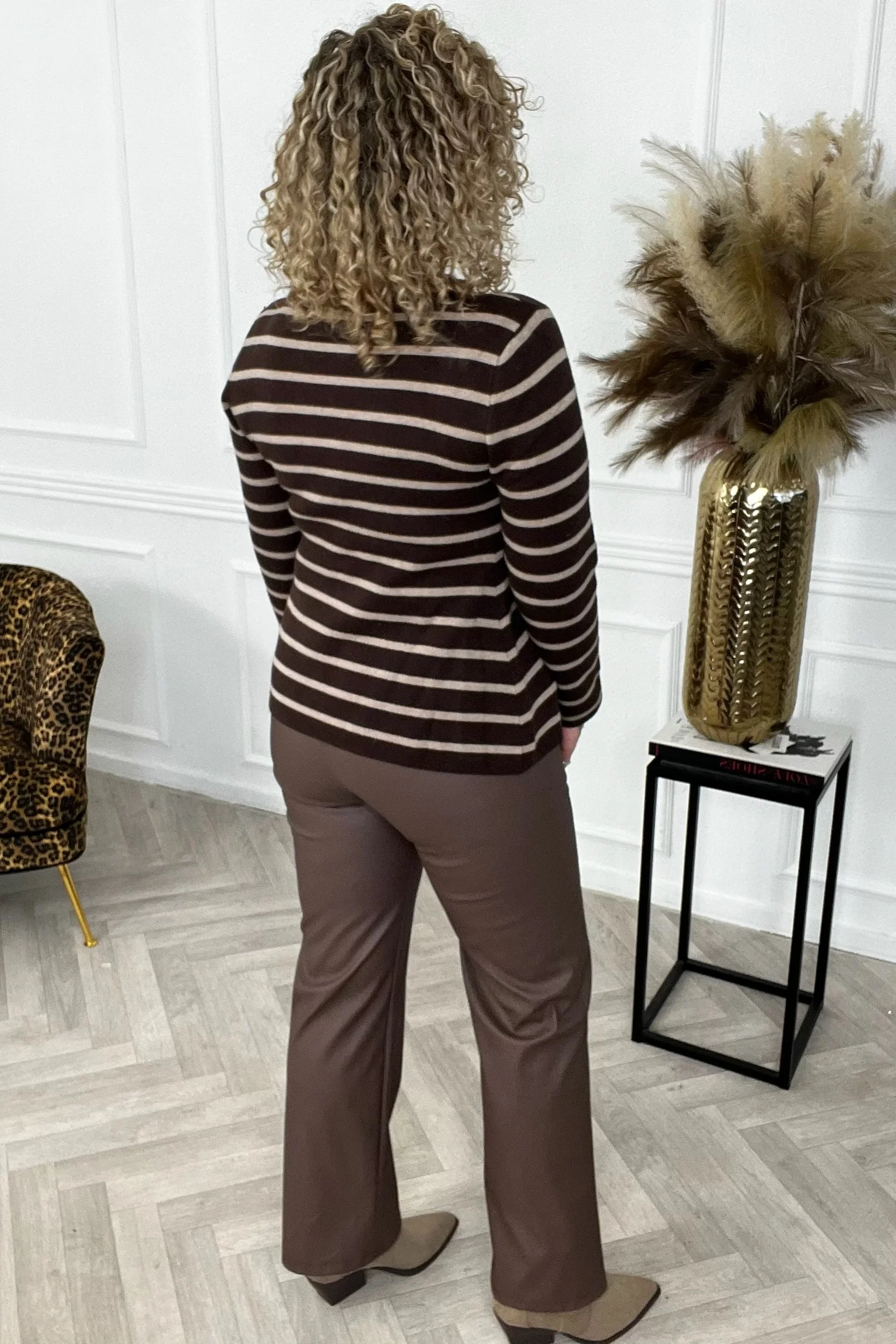 Juliette Striped Peplum Top - Brown - Image 4