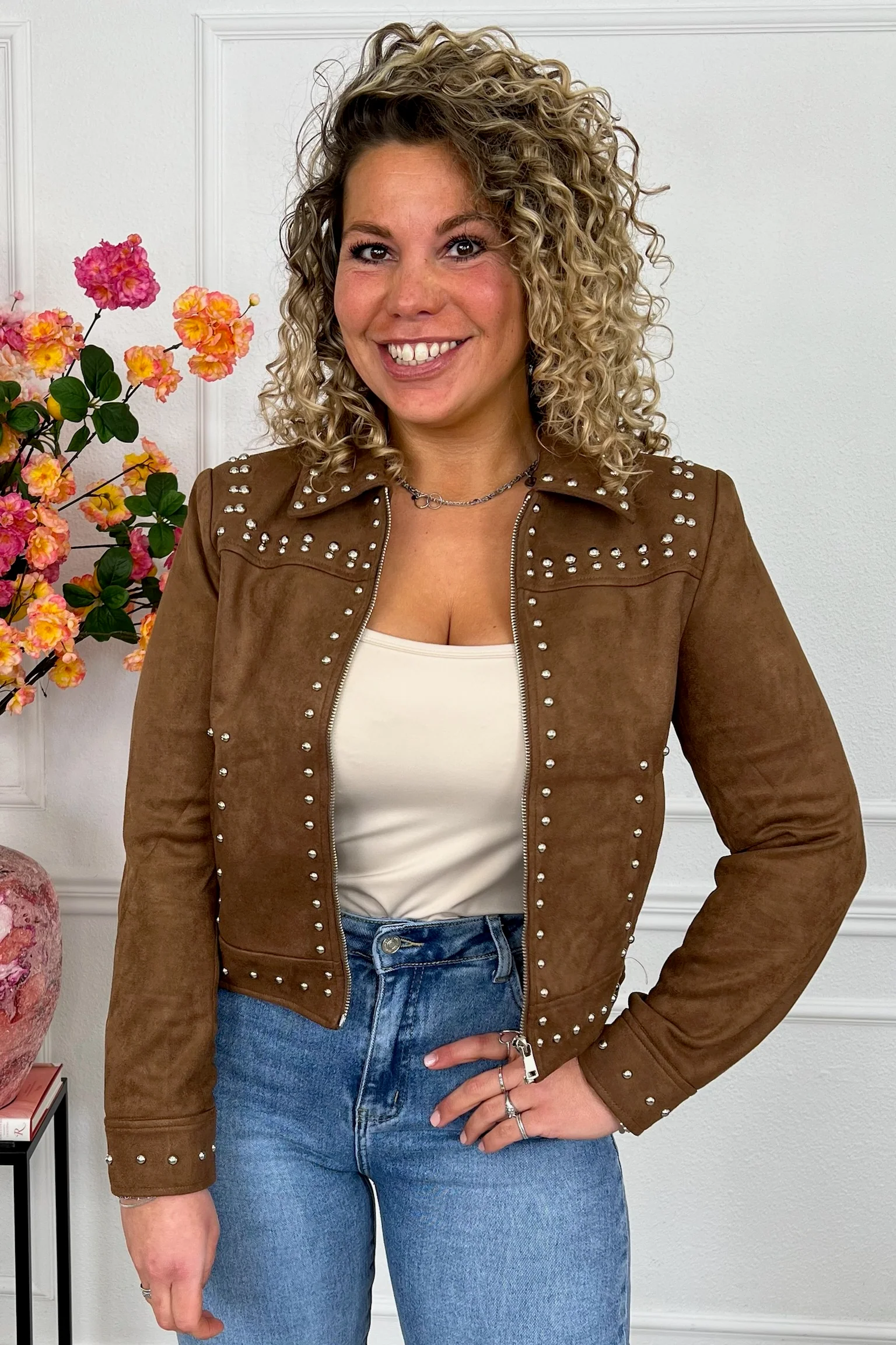 Studded Suedine Jacket - Brown - Image 4