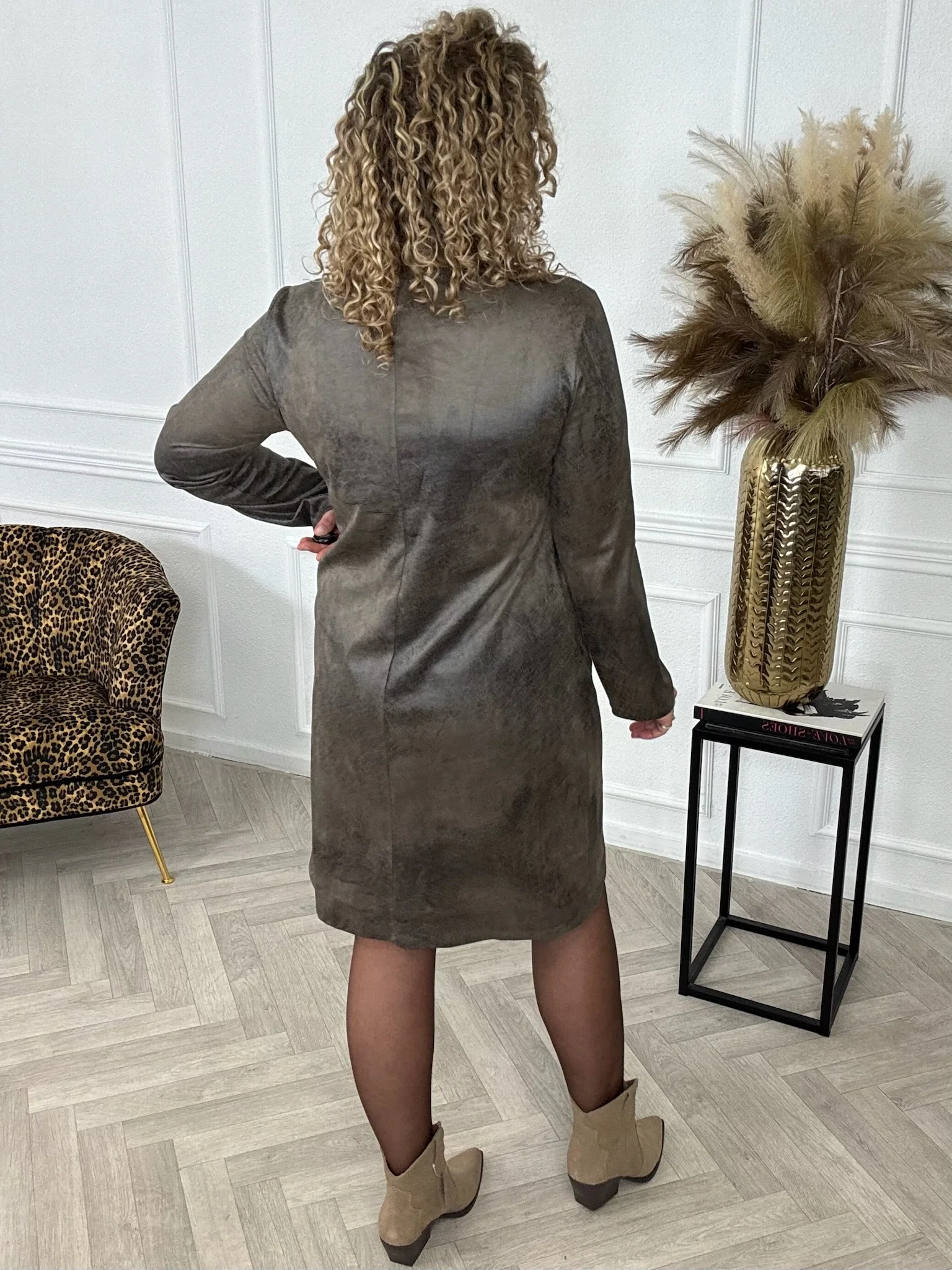 Suede Leather Look Dress - Taupe - Image 4