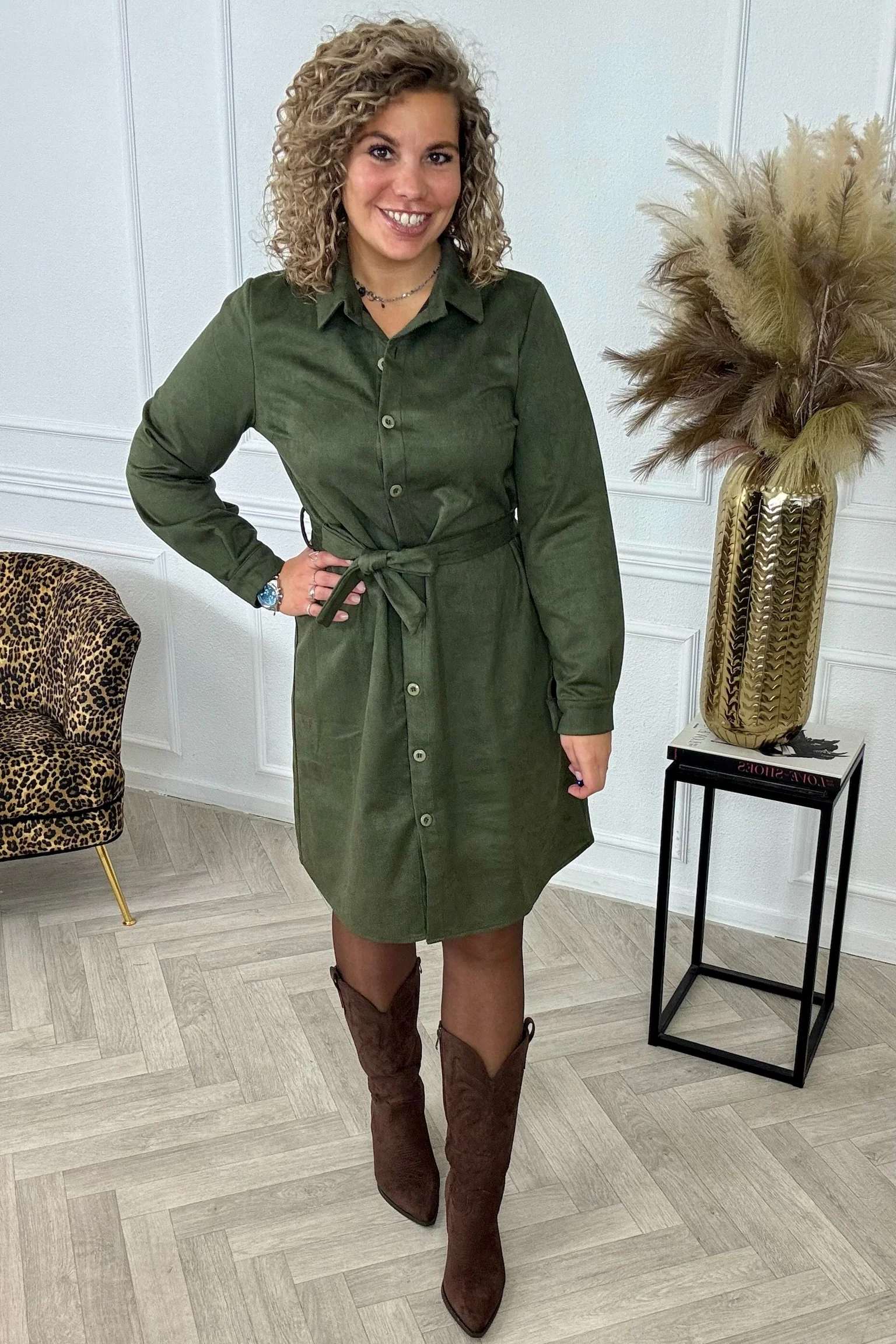Suedine Strik Dress - Armygreen