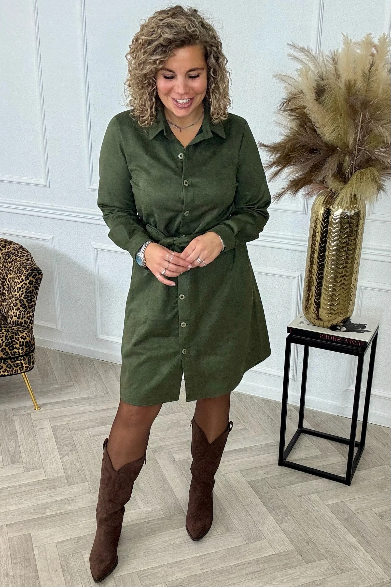 Suedine Strik Dress - Armygreen - Image 2