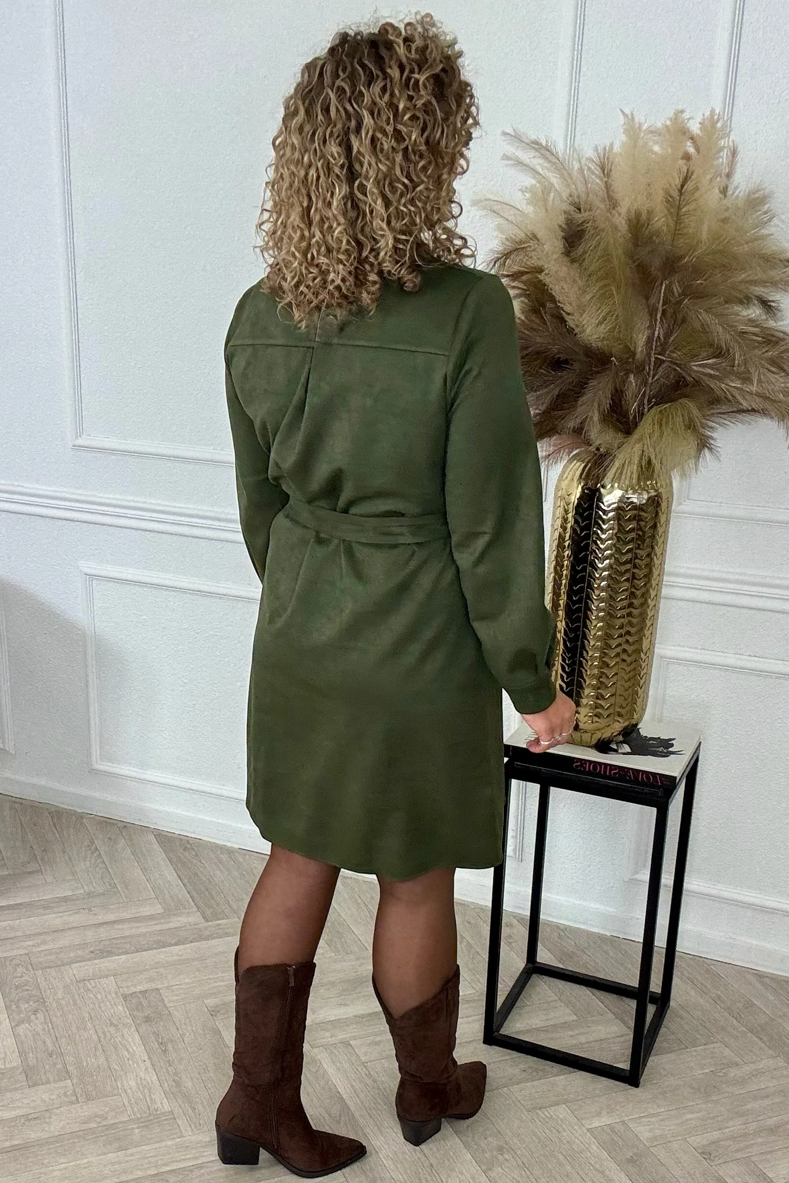 Suedine Strik Dress - Armygreen - Image 3