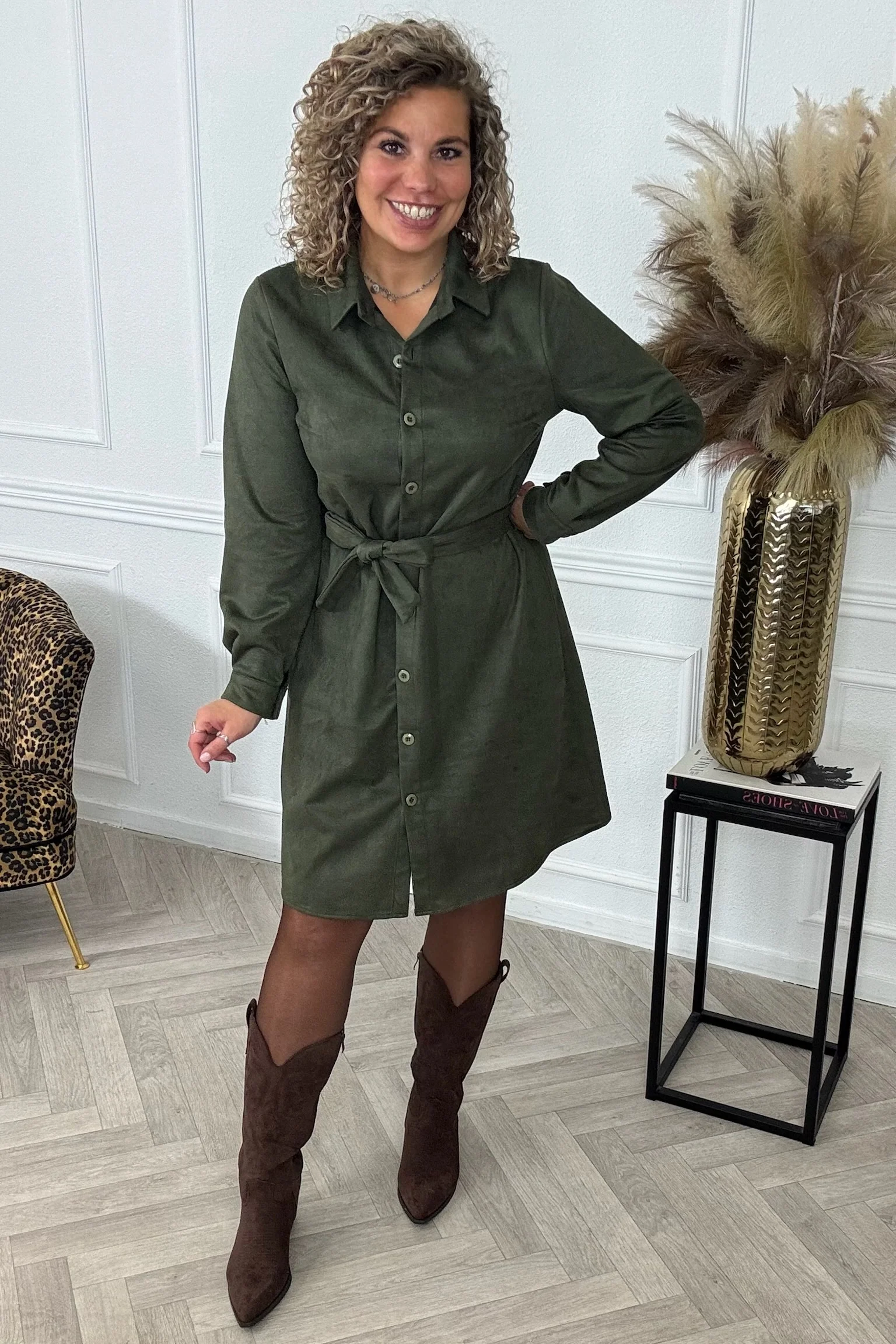 Suedine Strik Dress - Armygreen - Image 4
