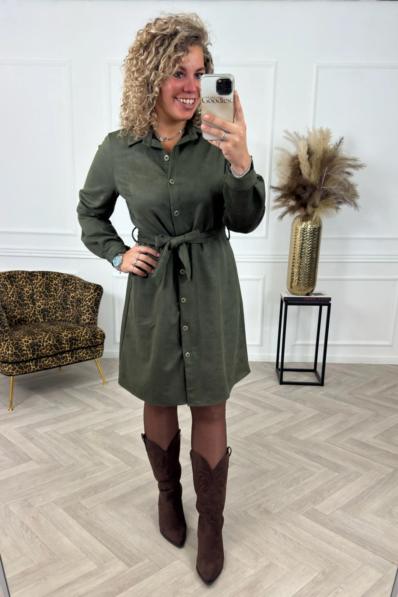 Suedine Strik Dress - Armygreen - Image 6
