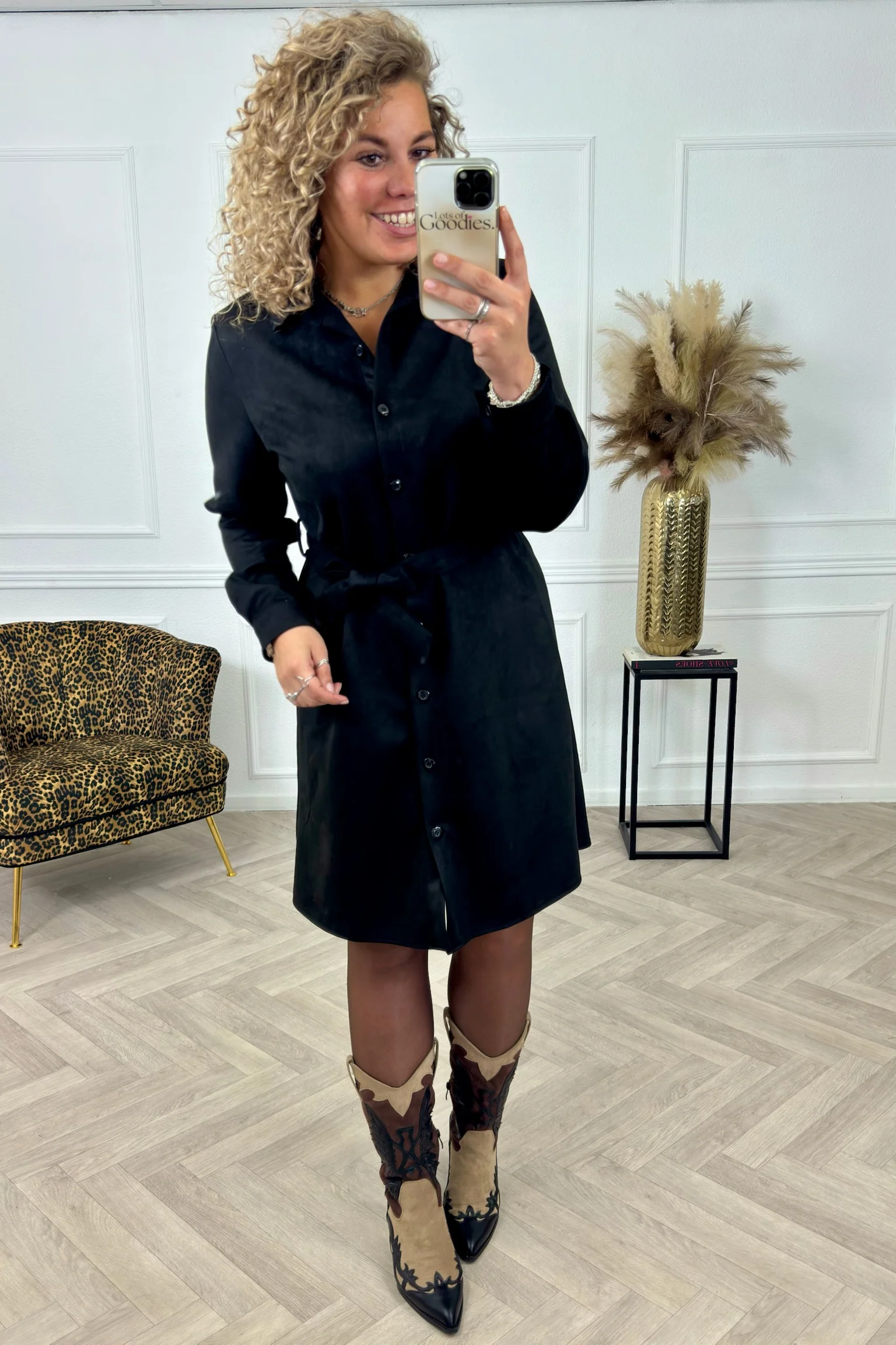 Suedine Strik Dress - Black - Image 2