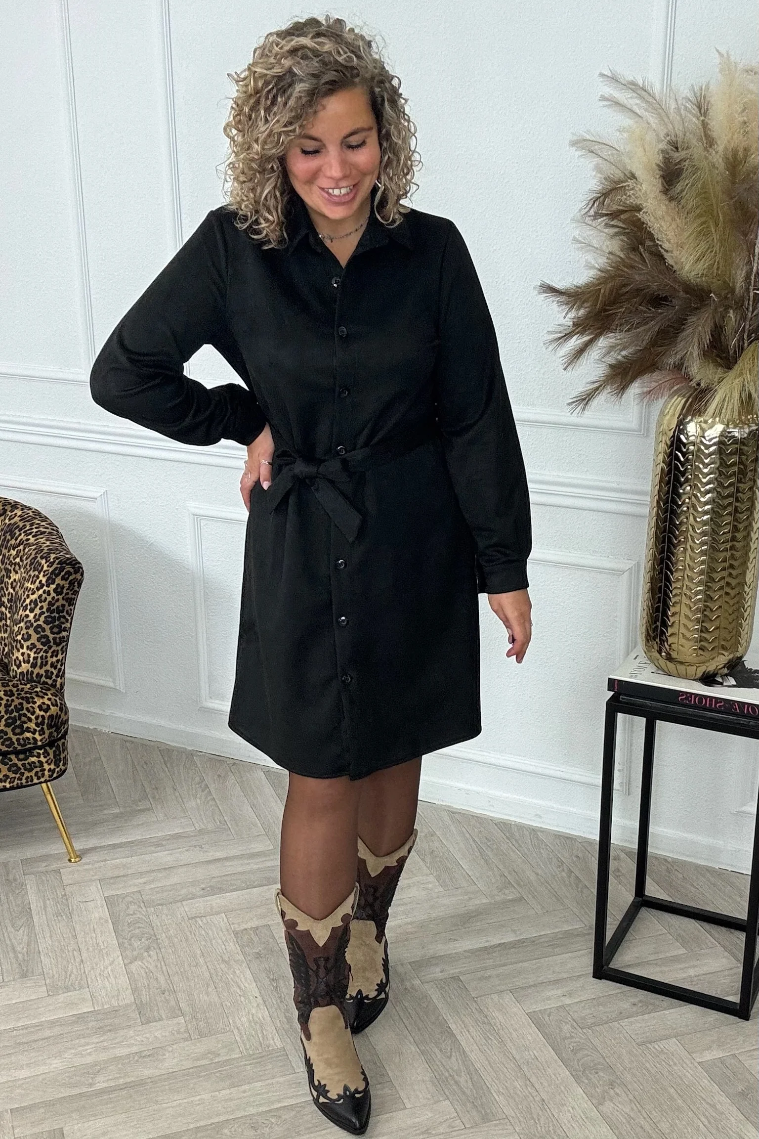 Suedine Strik Dress - Black - Image 3